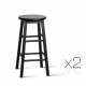Set of 2 Beech Wood Backless Bar Stool - Black Image 1 thumbnail