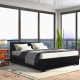 Queen Size PU Leather and Wood Bed Frame Headborad - Black Image 10 thumbnail