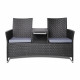 2 Seater Outdoor Wicker Rattan Furniture Bench - Black Image 2 thumbnail