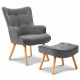 Scandinavian style Armchair and Ottoman - Grey Image 1 thumbnail