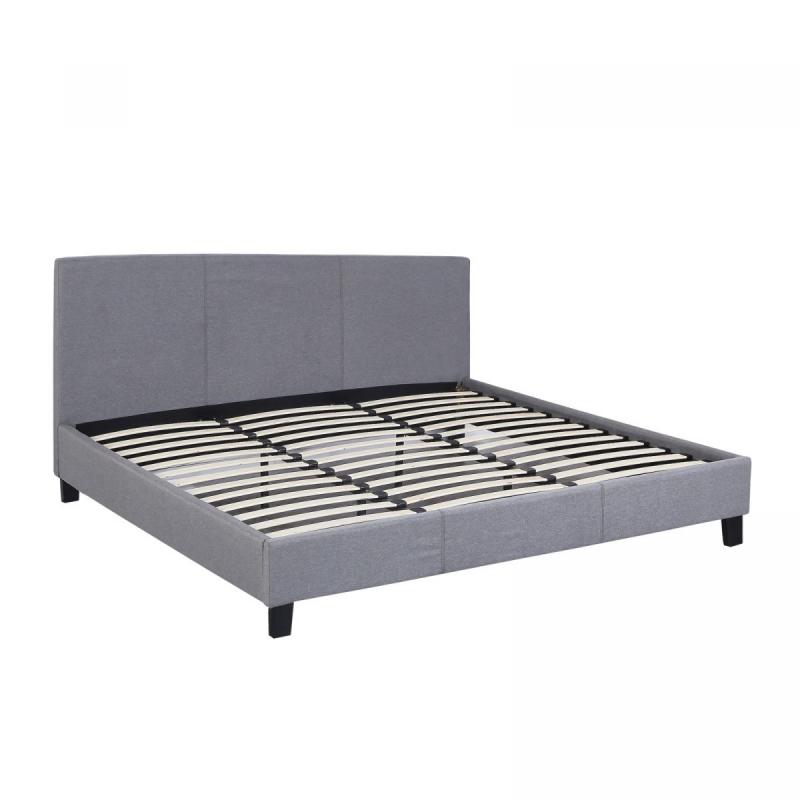 Luxury Bed Frame Solid Wood Padded Linen Fabric King Grey