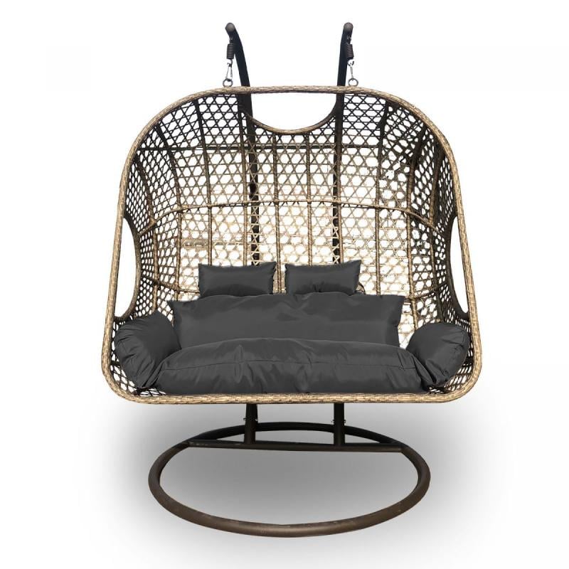 2 Seater Rocking Egg Chair Outdoor Wicker Rattan Patio Brown and Grey