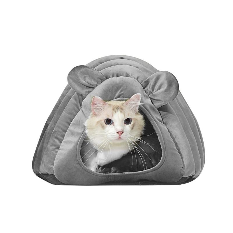 Pet Bed Comfy Kennel Cat Beds Bedding Castle Igloo Round Nest Grey L