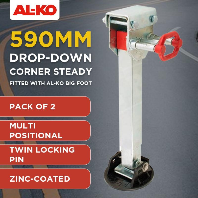 2x ALKO 590mm Drop Down Stabiliser Leg Corner Fitted with Big Foot