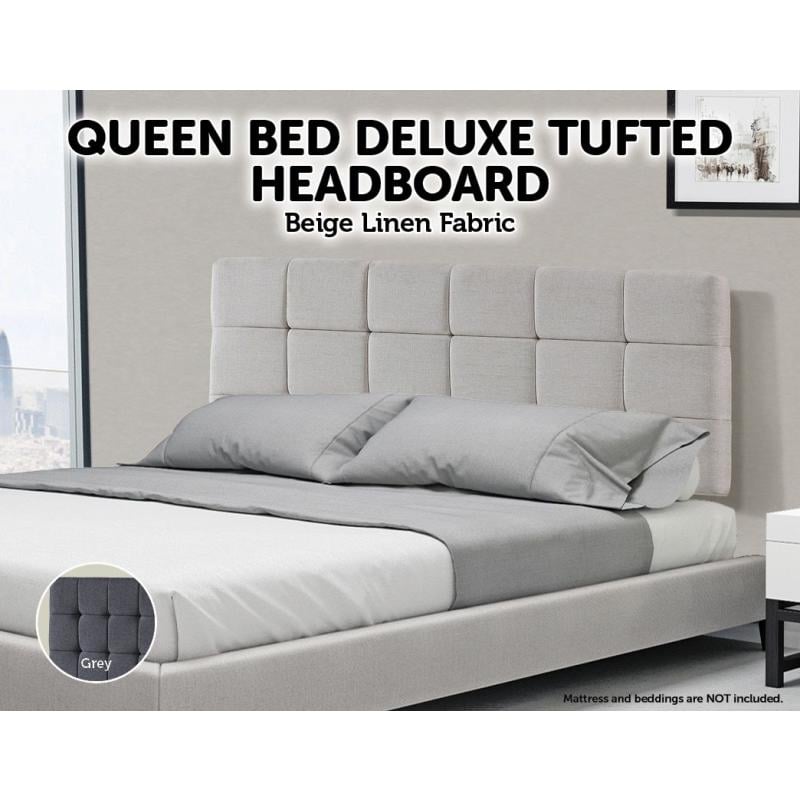 Linen Fabric Queen Bed Deluxe Headboard Bedhead Beige