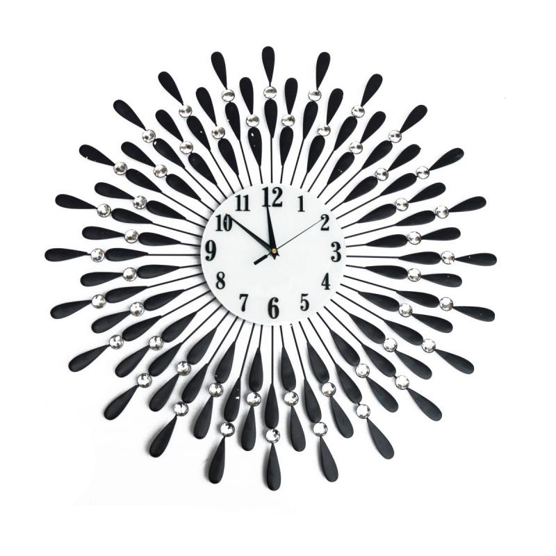 Large Modern 3d Crystal Wall Clock Luxury Art Metal Round Home Decor