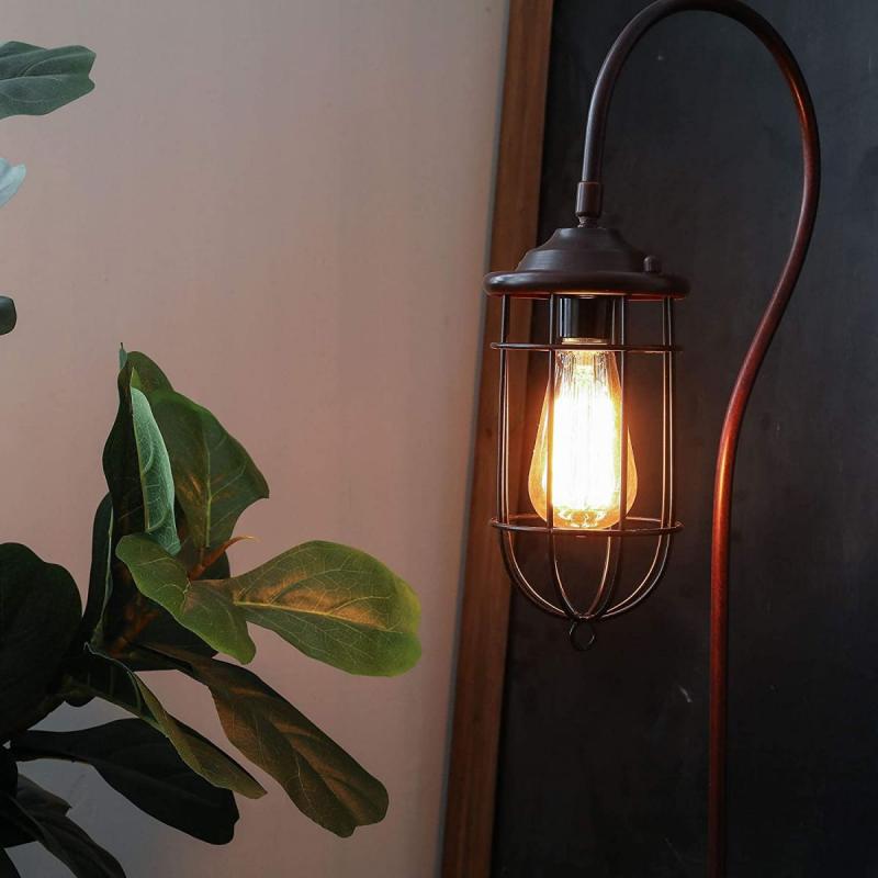 Industrial Floor Lamp With Adjustable Cage Shade Rustic Brushed Bronze