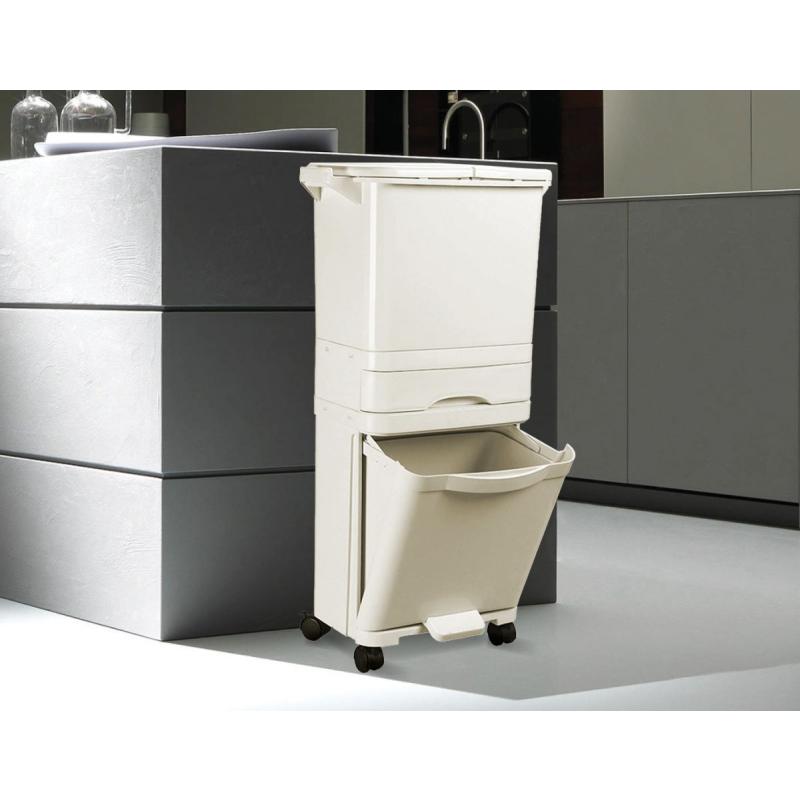 42l Rubbish Bin Waste Trash Can Pedal Recycling Kitchen Wheel 2 Compartment