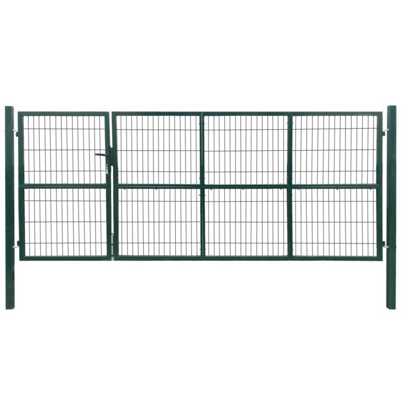 Garden Patio Fence Gate With Posts 350x140 Cm Steel Green