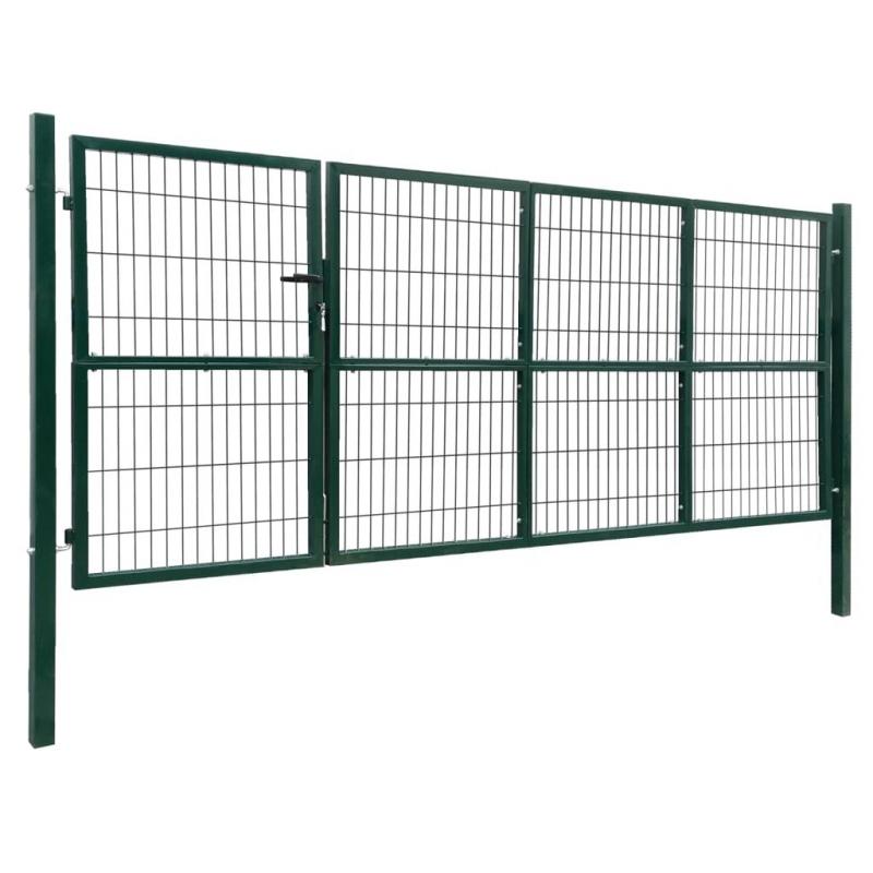 Garden Patio Fence Gate With Posts 350x140 Cm Steel Green