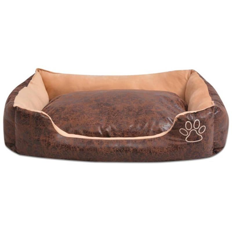 Dog Bed With Cushion Pu Artificial Leather Size Xxl Brown