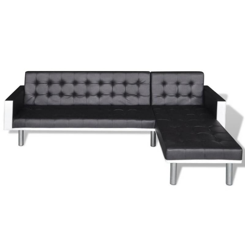 Lshaped Sofa Bed Faux Leather Black