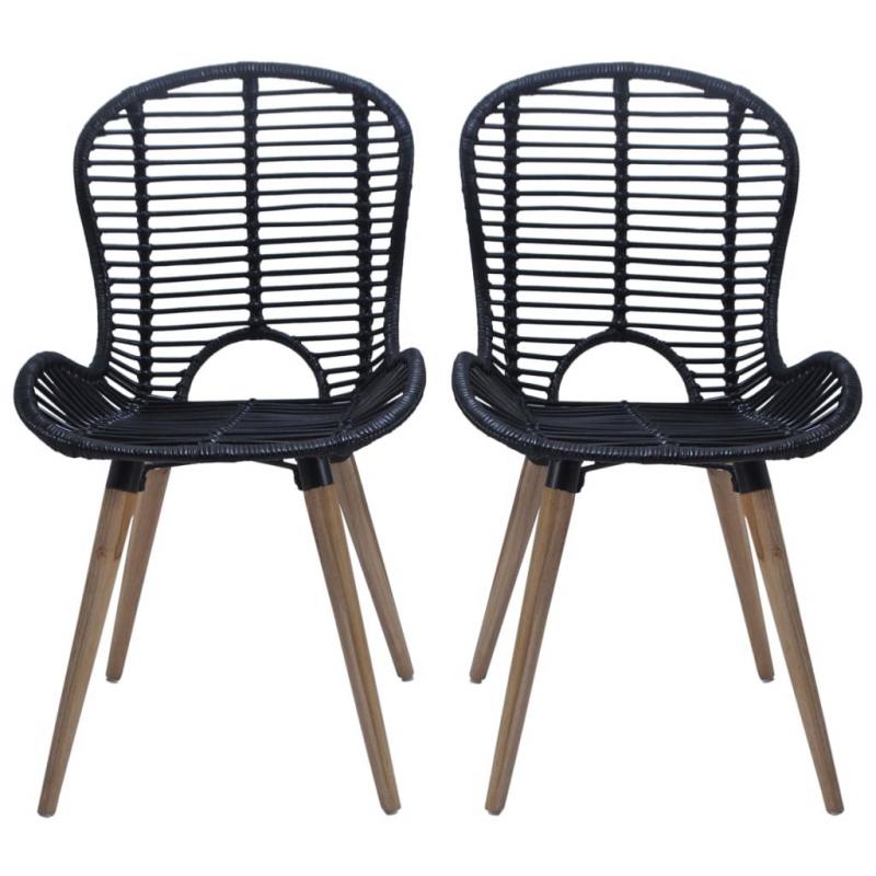 Dining Chairs 4 Pcs Black Natural Rattan