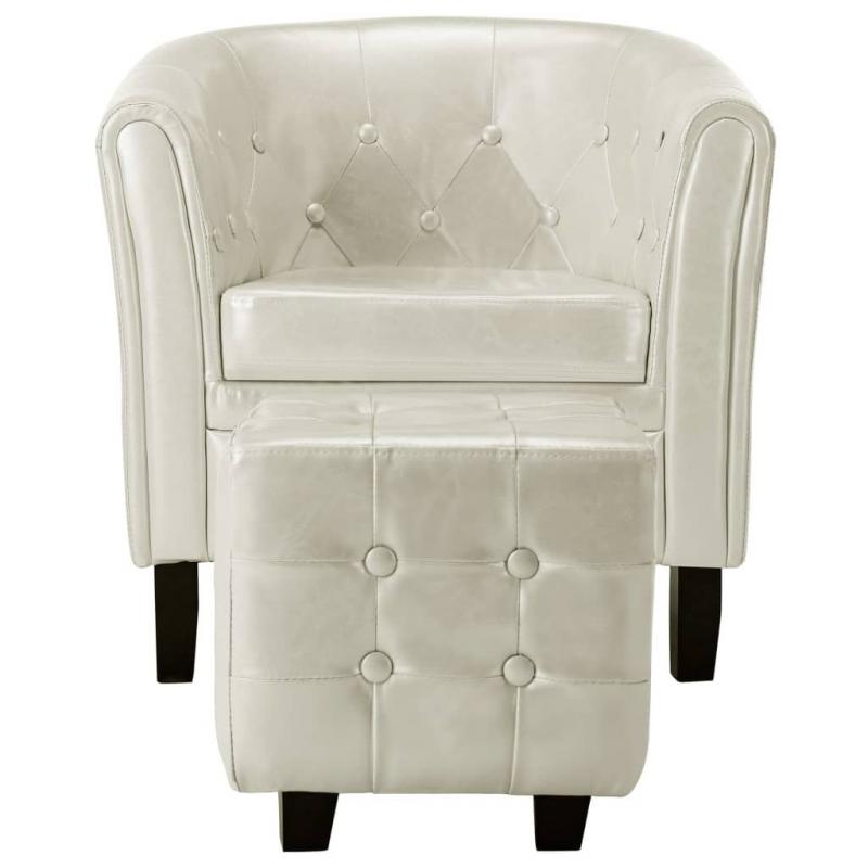 Tub Chair With Footstool White Faux Leather