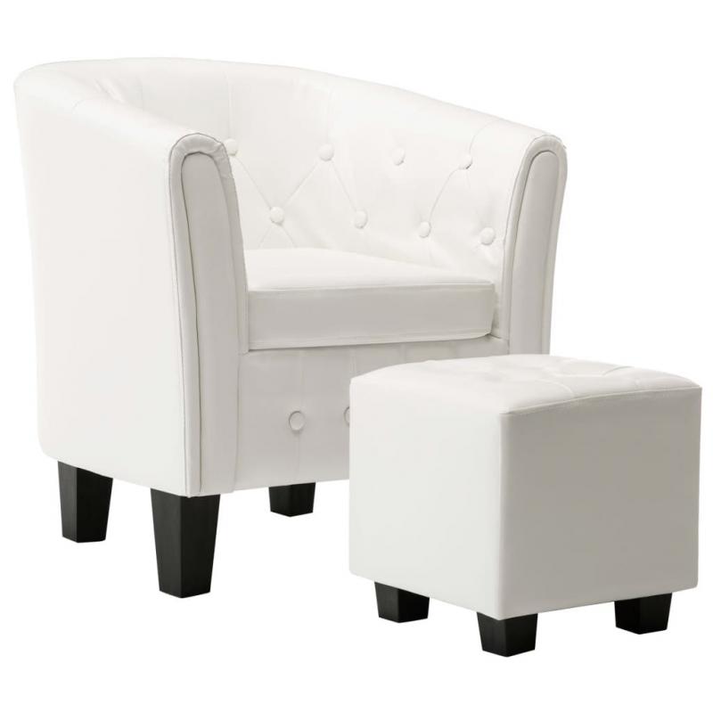 Tub Chair With Footstool Faux Leather White