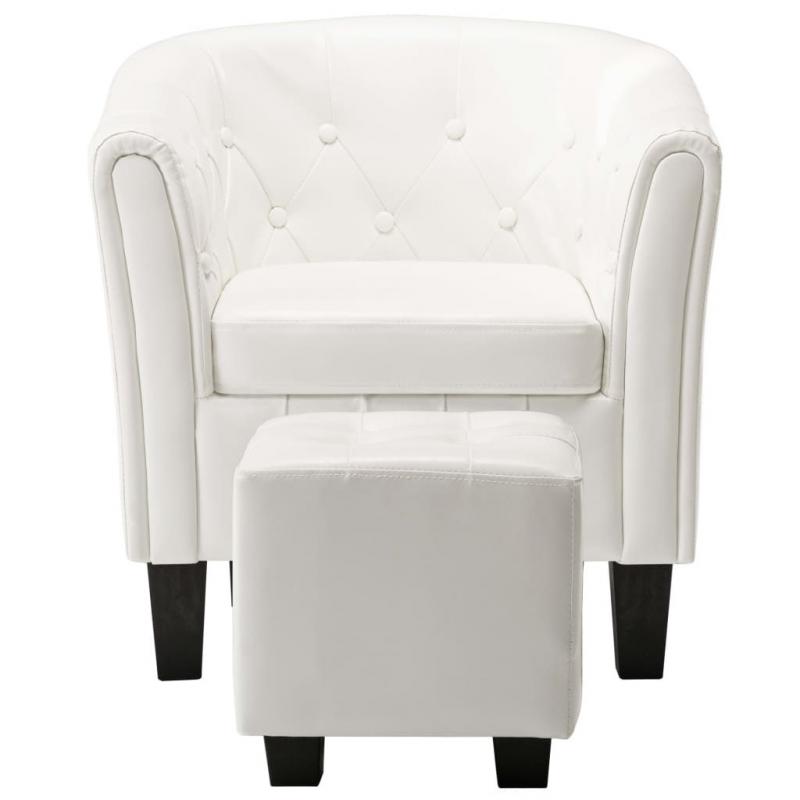 Tub Chair With Footstool Faux Leather White