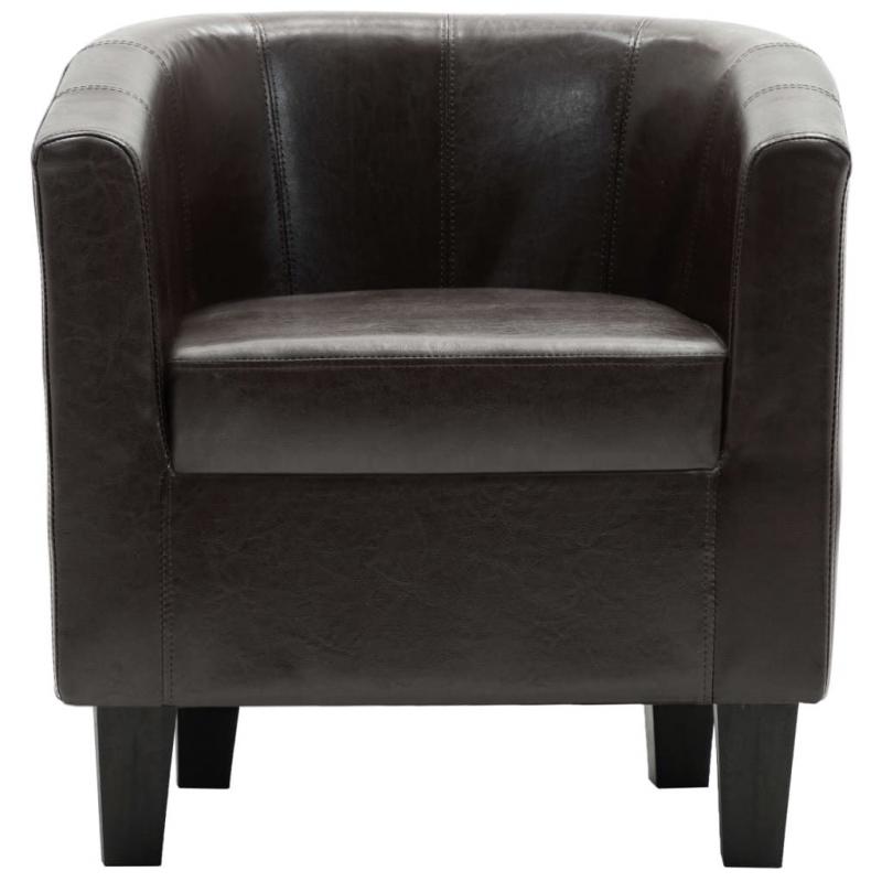 Tub Chair With Footstool Dark Brown Faux Leather