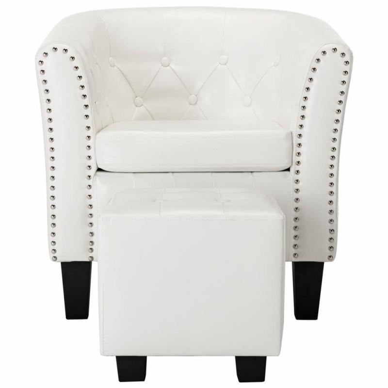 Faux Leather Tub Chair With Footstool White