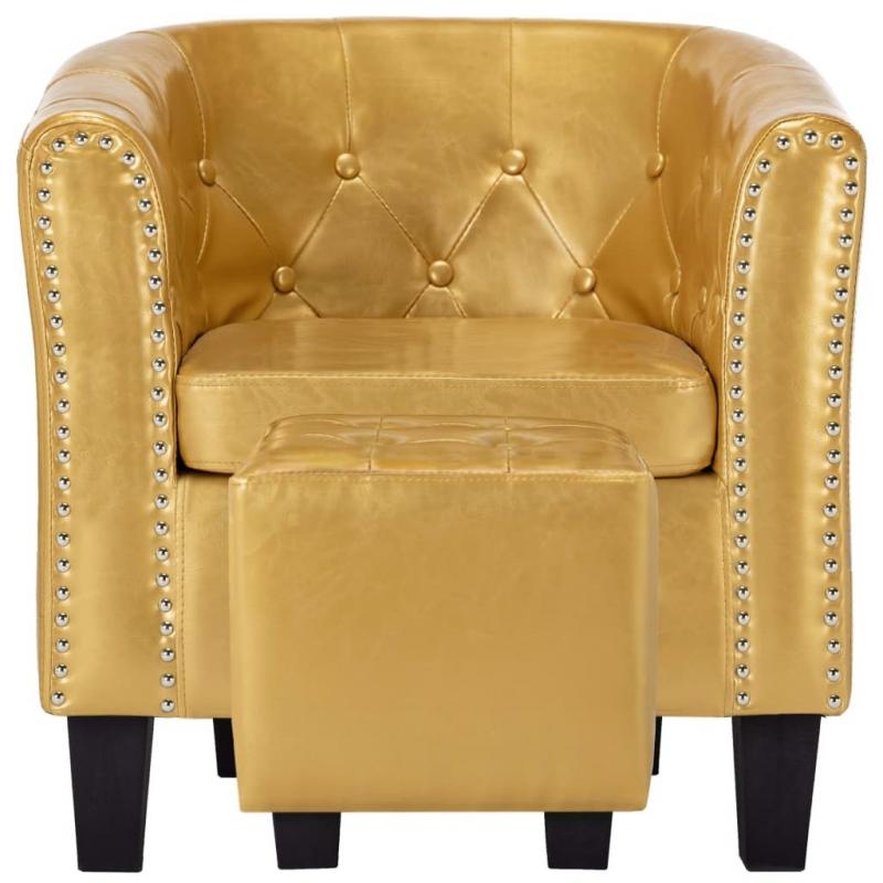 Tub Chair With Footstool Shiny Gold Faux Leather