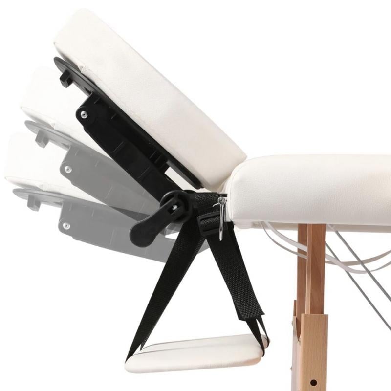 Cream White Foldable Massage Table 2 Zones With Wooden Frame