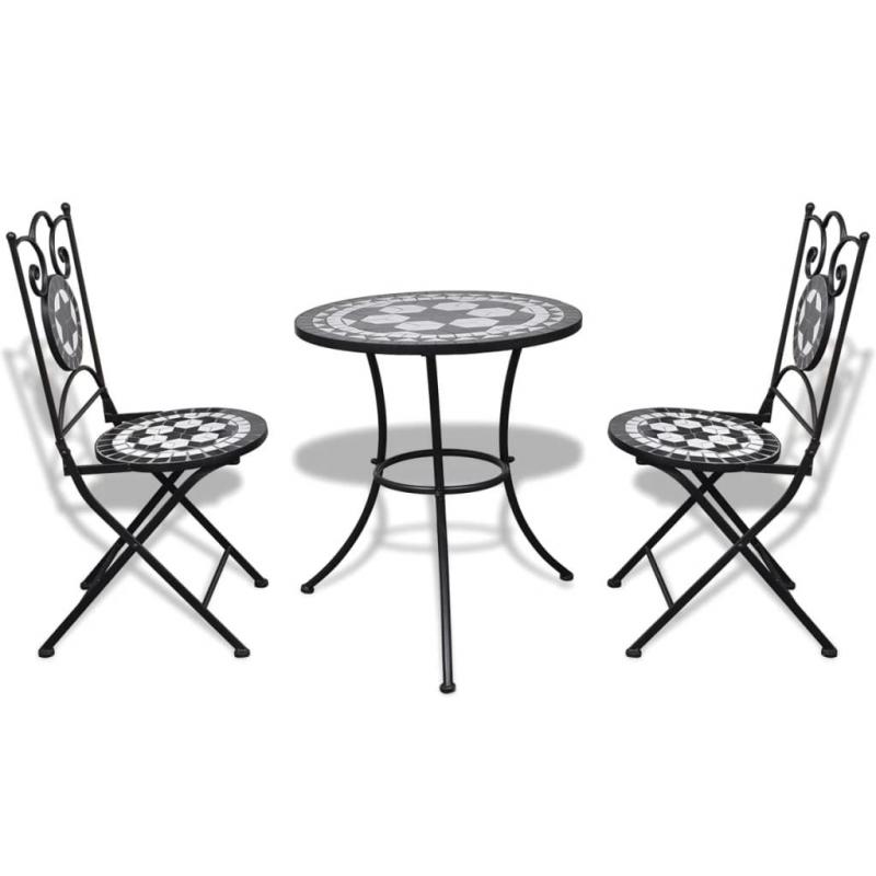 3 Piece Bistro Set Ceramic Tile Black And White