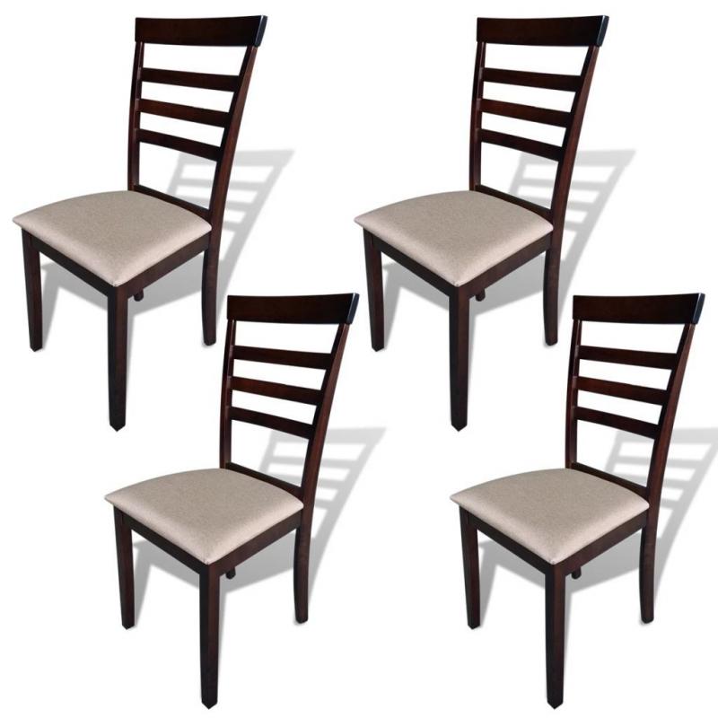 Dining Chairs 4 Pcs Brown And Cream Solid Wood And Fabric