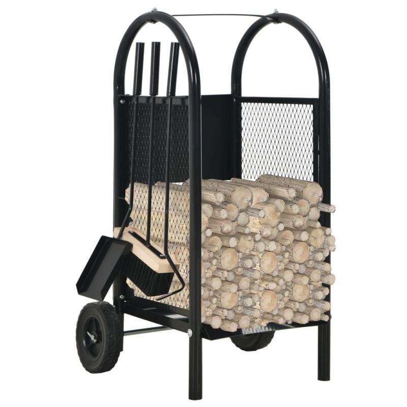 Firewood Cart Black 30x35x81 Cm Steel