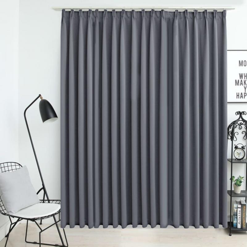 Blockout Curtain With Hooks Grey 290x245 Cm