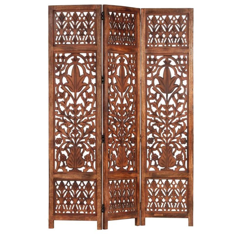 Hand Carved 3panel Room Divider Brown 120x165 Cm Solid Mango Wood