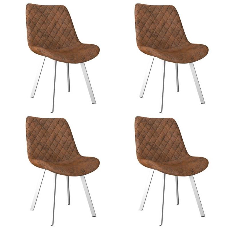 Dining Chairs 4 Pcs Brown Faux Suede Leather