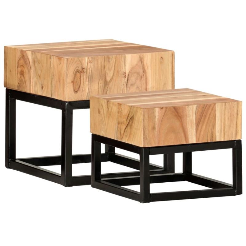 Side Tables 2 Pcs Solid Acacia Wood