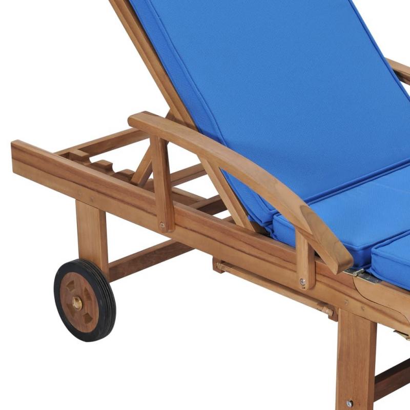 Sun Loungers With Cushions 2 Pcs Solid Teak Wood Blue