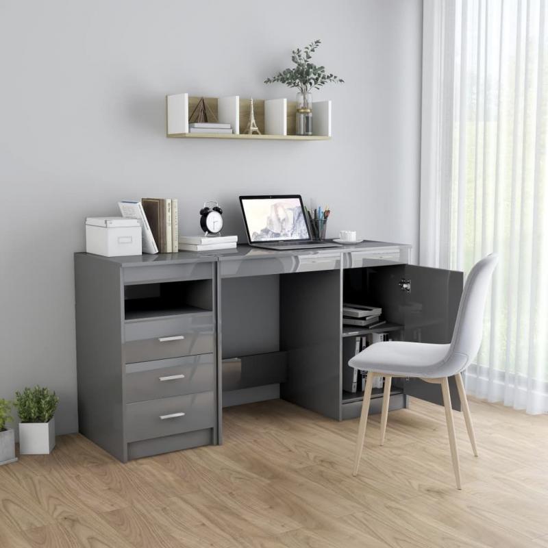 Desk High Gloss Grey 140x50x76 Cm Chipboard
