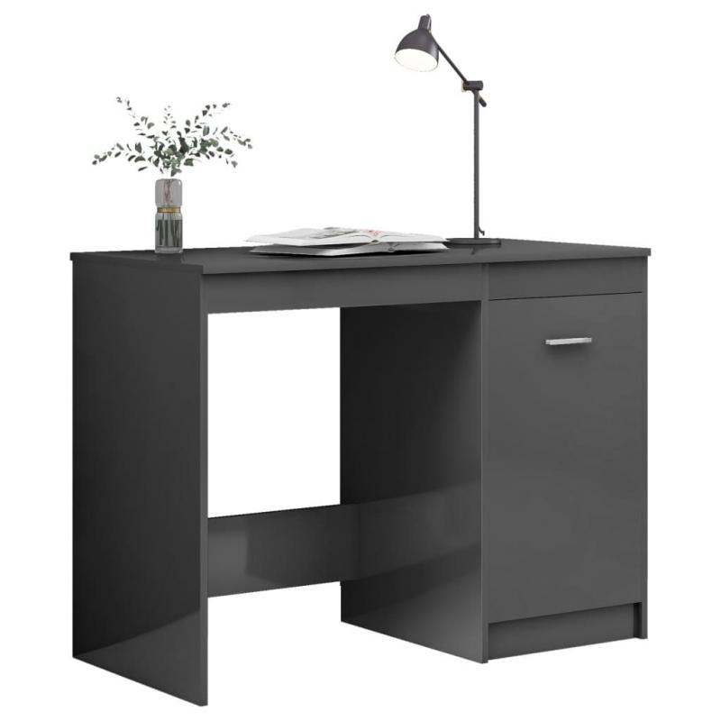 Desk High Gloss Grey 140x50x76 Cm Chipboard