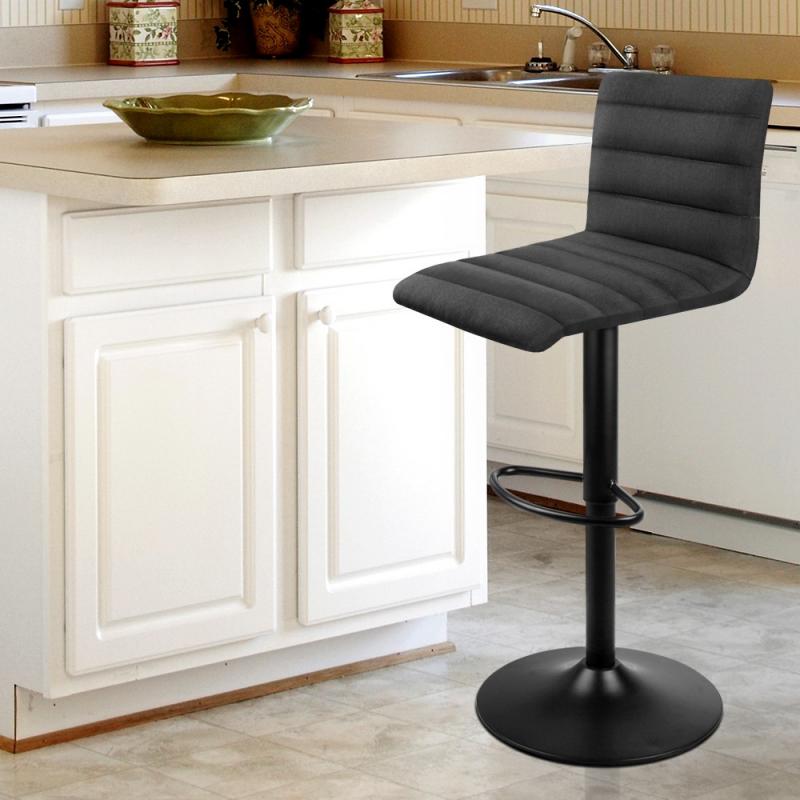 Set of 2 Linen Kitchen Bar Stool Black