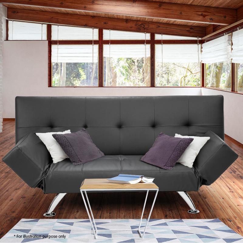 Sarantino 3 Seater Faux Leather Sofa Bed Lounge Grey Sofa & Lounges