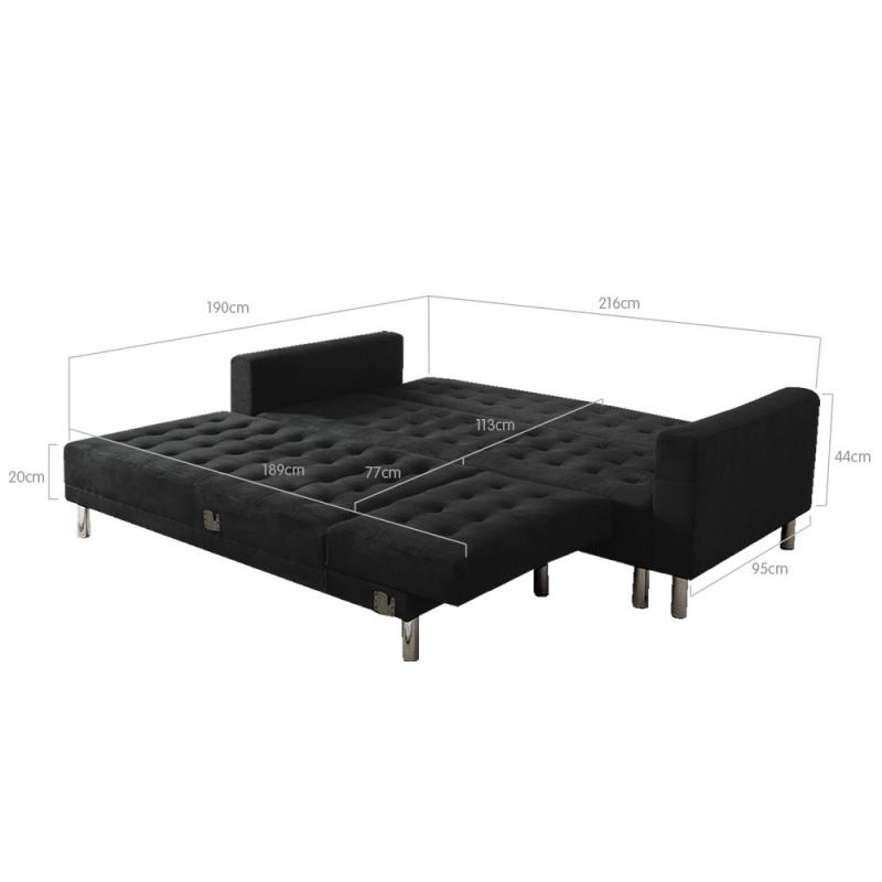 Vera Modular Tufted Sofa Bed with Chaise by Sarantino Black