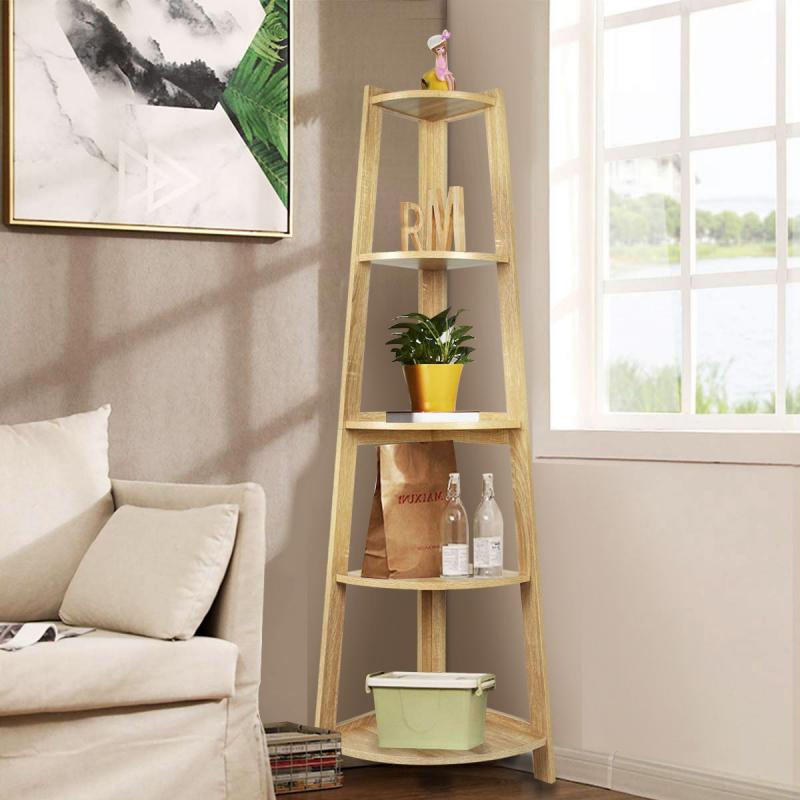 Hawaii 5 Tier Diplay Ladder Corner Shelf Rack Oak