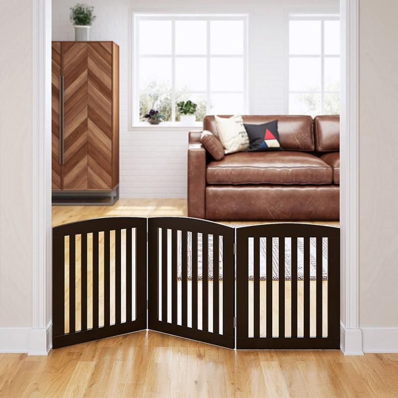 Freestanding Wooden Pet Gate 3 Panel Foldable Fence Brown