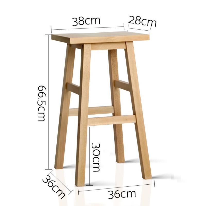 Set of 2 Wooden Backless Bar Stool Natural