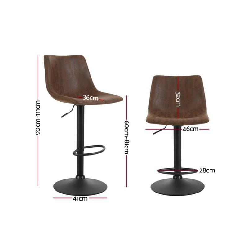 2x Kitchen Bar Stools Gas Lift Bar Stool Leather Brown Coated Legs