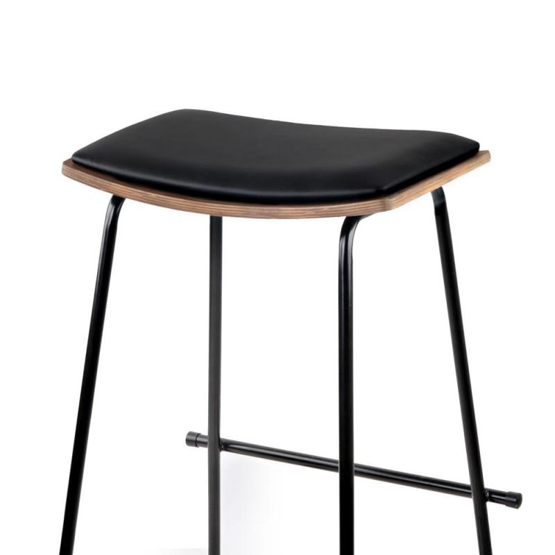 Set of 2 PU Leather and Wood Backless Bar Stool Black
