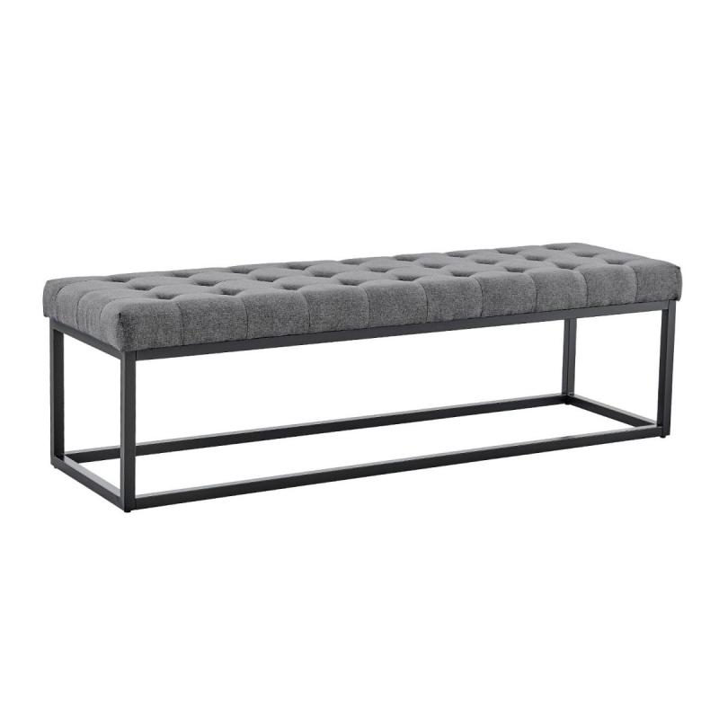 Cameron ButtonTufted Upholstered Bench with Metal Legs Dark Grey