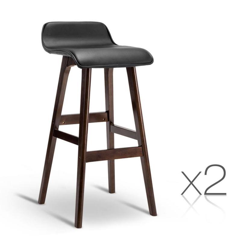 Set of 2 PU Leather and Wood Bar Stool Black