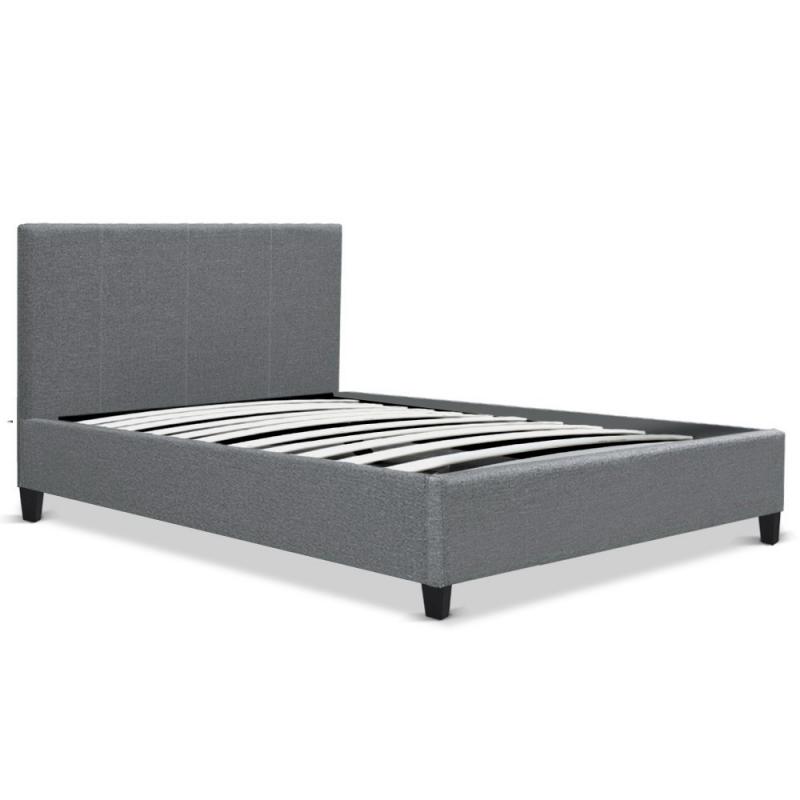 King Single Size Bed Frame Base Mattress Fabric Wooden Grey NEO