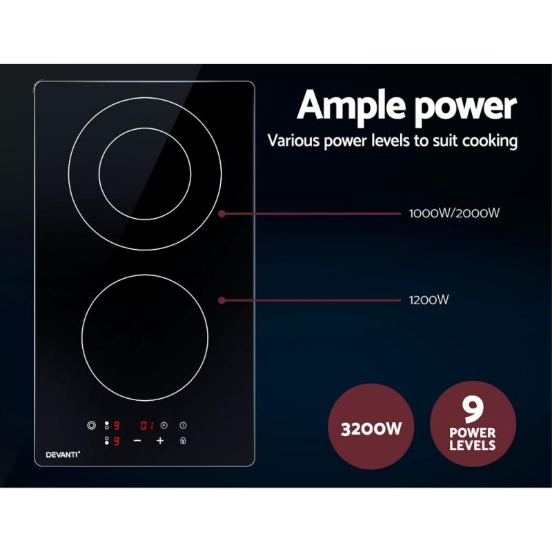 Electric Ceramic Cooktop 30cm Kitchen Cooker Top Touch Control 3Zones