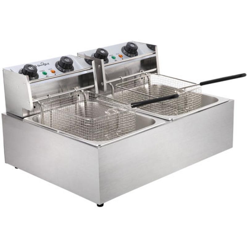 Twin commercial style home kitchen deep fryer