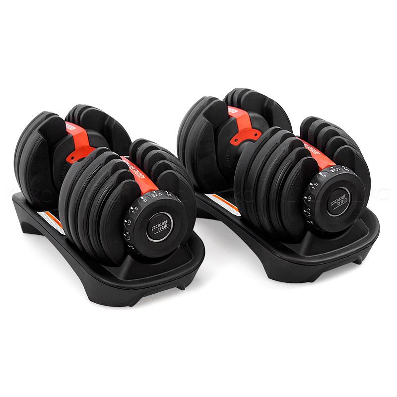2x 24kg Powertrain Home Gym Adjustable Dumbbells with Stand