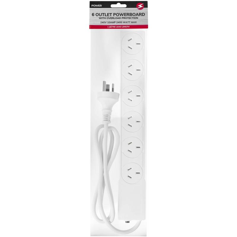 6 Way Socket Outlet Powerboard Powerpoint Plug 1m 240v 10amp
