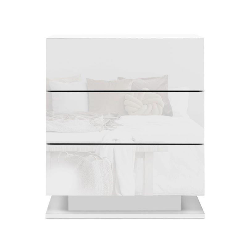 Bedside Tables Side Table RGB LED Lamp 3 Drawers Gloss White
